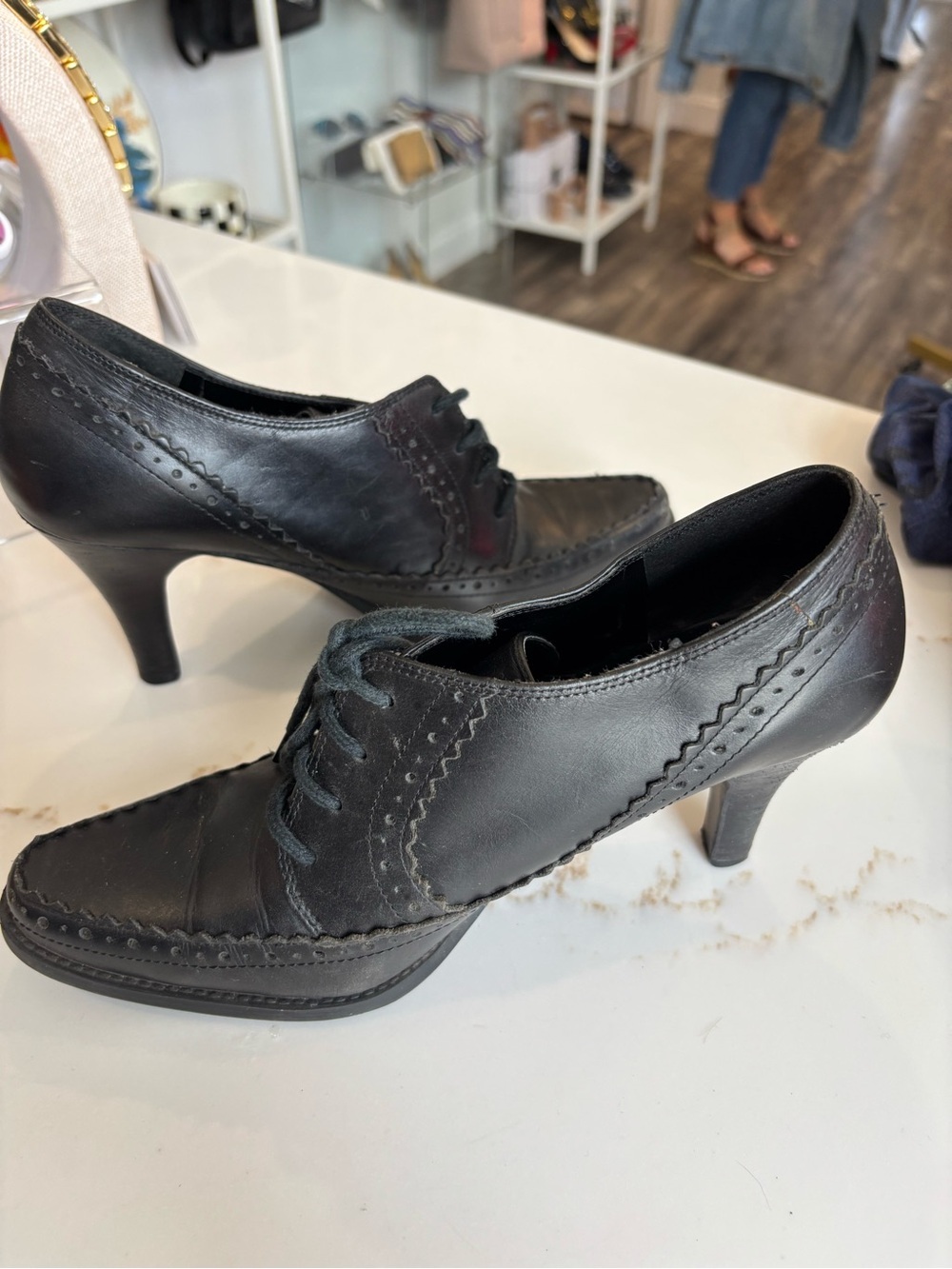 New York Transit Black Lace-Up Heeled Oxfords vintage